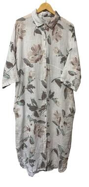 Milio Milano 100% Linen Floral Midi Shirt Dress Women's Large Cottage Feminine